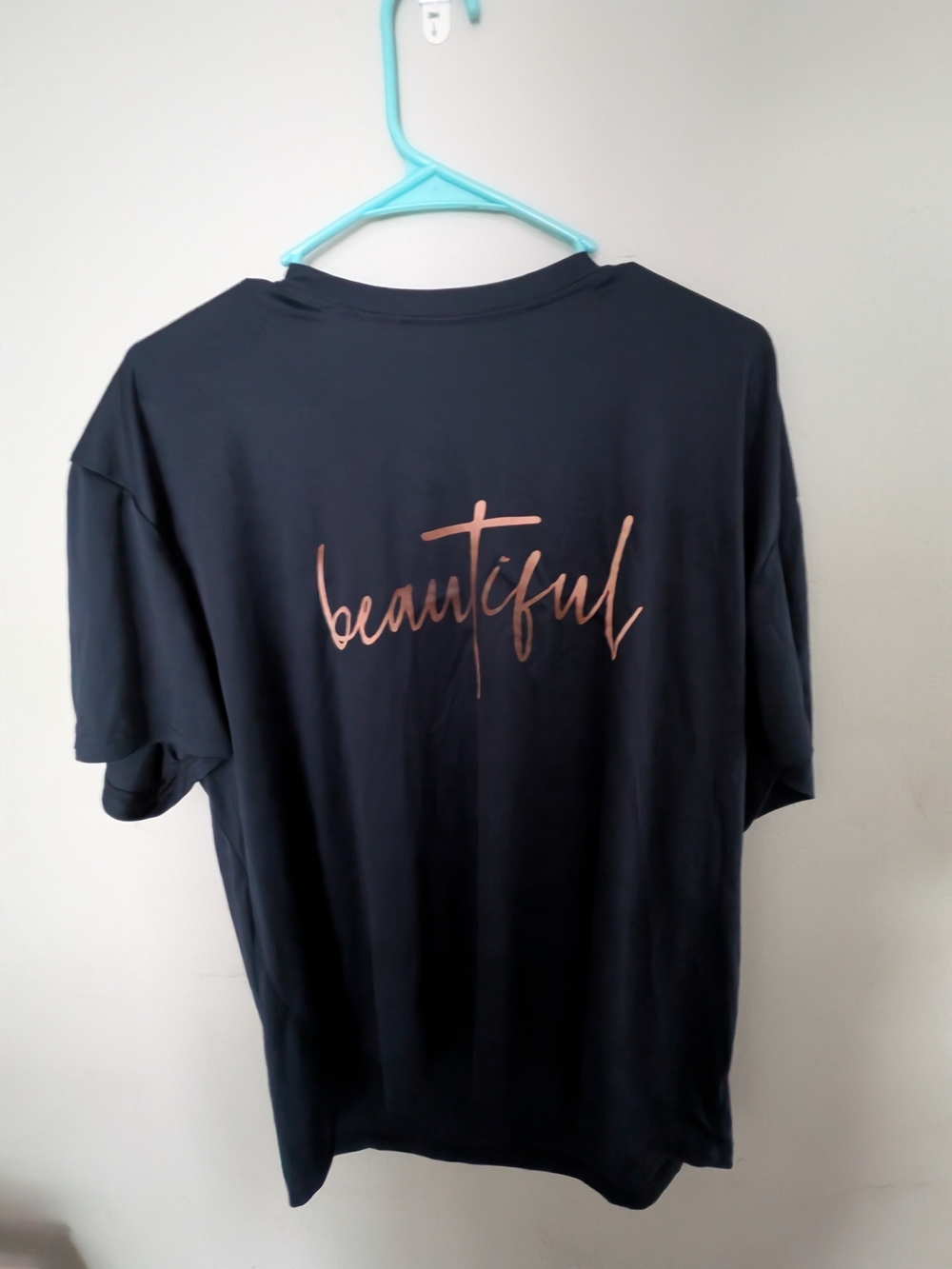 SHEIN Black Tee with Rose Gold 'beautiful' Script